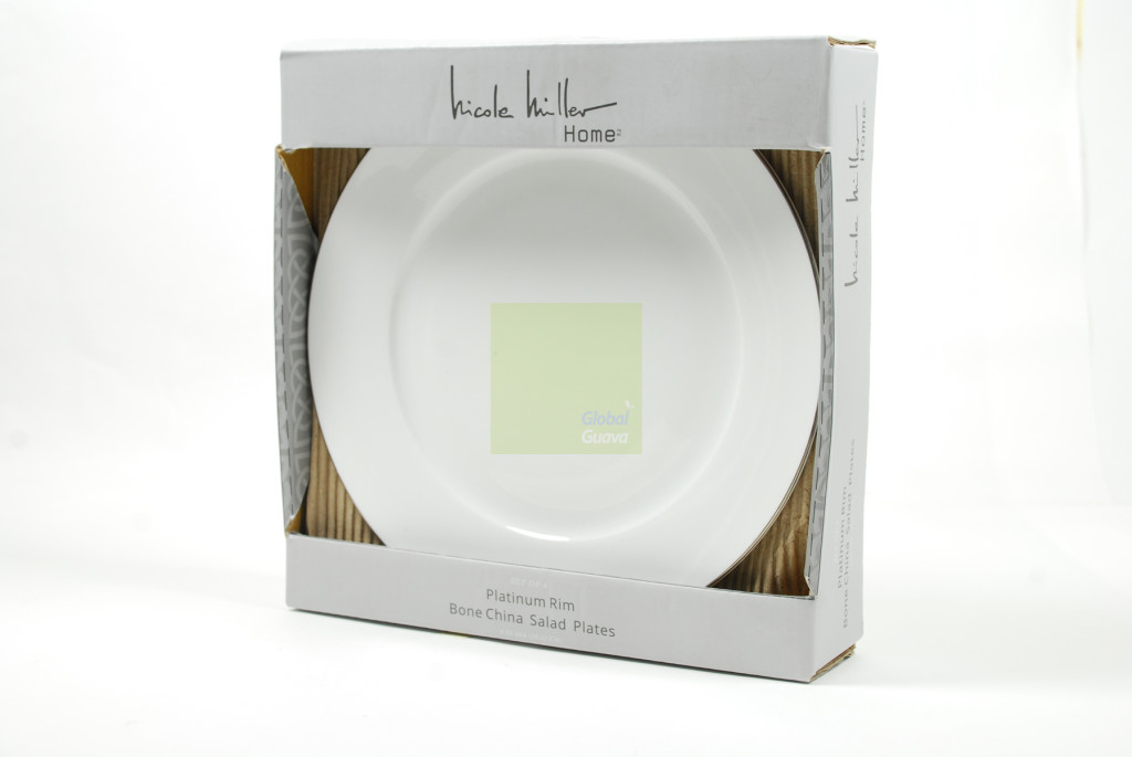 NICOLE MILLER HOME Set of 4 Platinum Rim Bone China 8" White Salad Plates