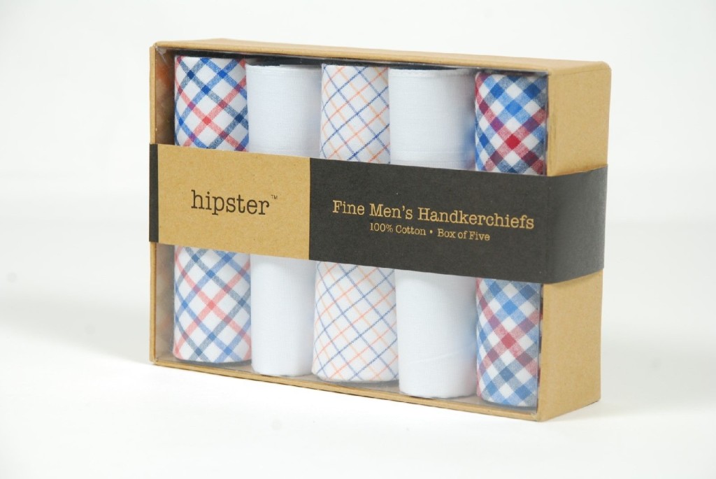 HIPSTER 100% Cotton Fine Men's Handkerchiefs - Box of Five - 2 Plain White, 3 Gingham/Checkered