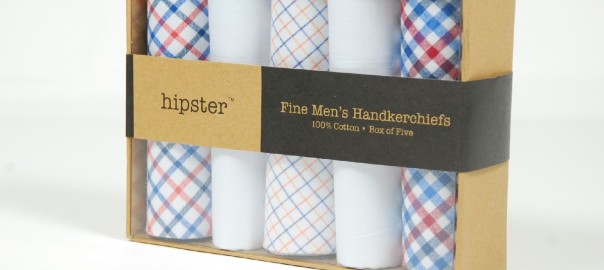 HIPSTER 100% Cotton Fine Men's Handkerchiefs - Box of Five - 2 Plain White, 3 Gingham/Checkered